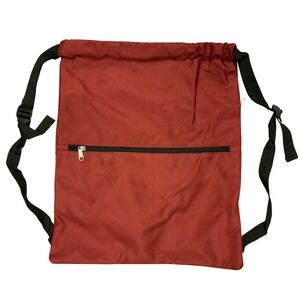 Burgundy Red Drawstring Cinch Backpack Adjustable Straps Front Zipper Pocket